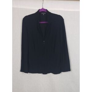 Eileen Fisher Black Zip Front Cardigan Sweater M 100% Wool Fall Cozy Classy Chic